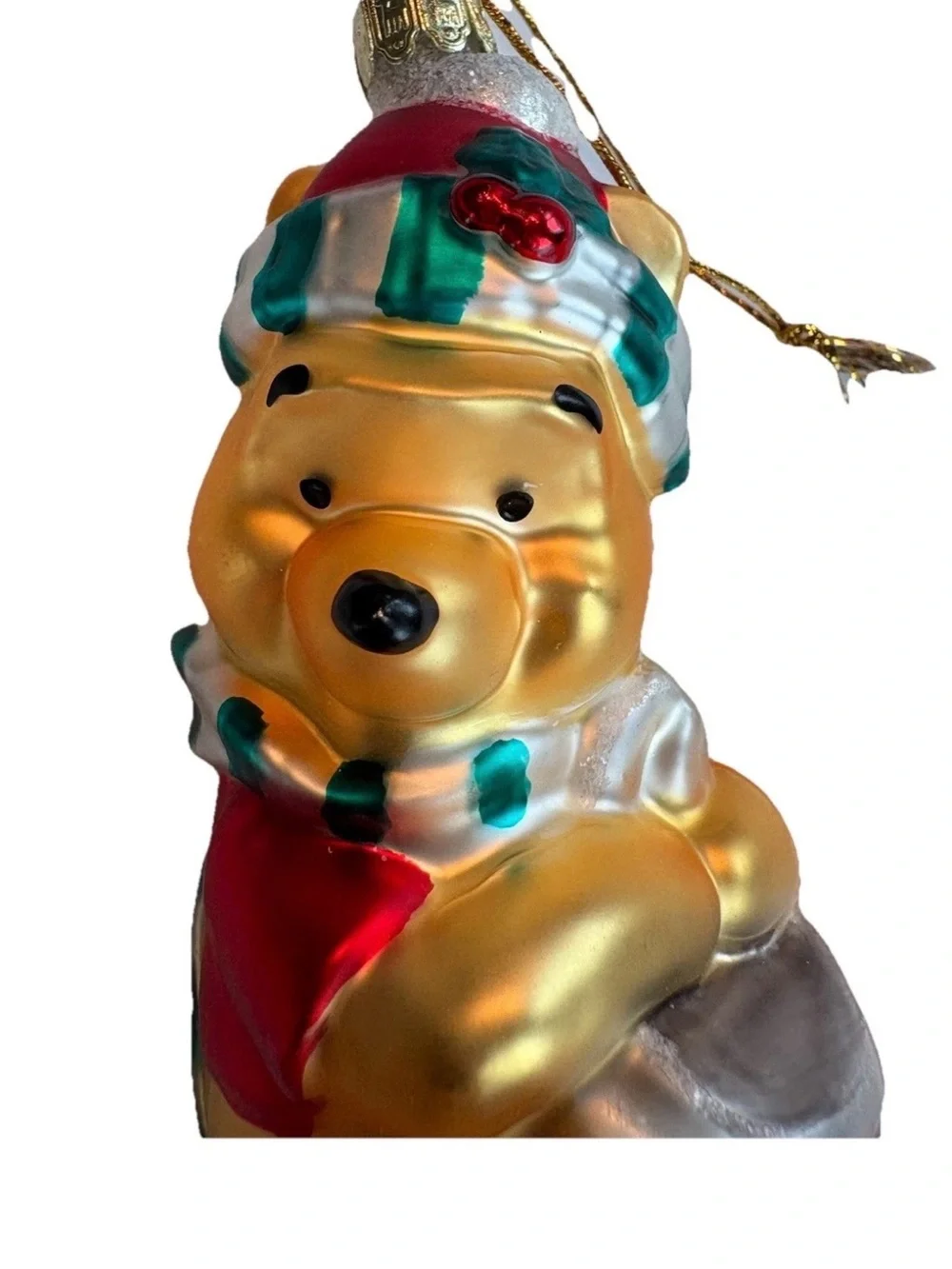 DISNEY Pooh Bear Vintage  CHRISTMAS Ornament Mouth Hand Blown Pooh with Stocking